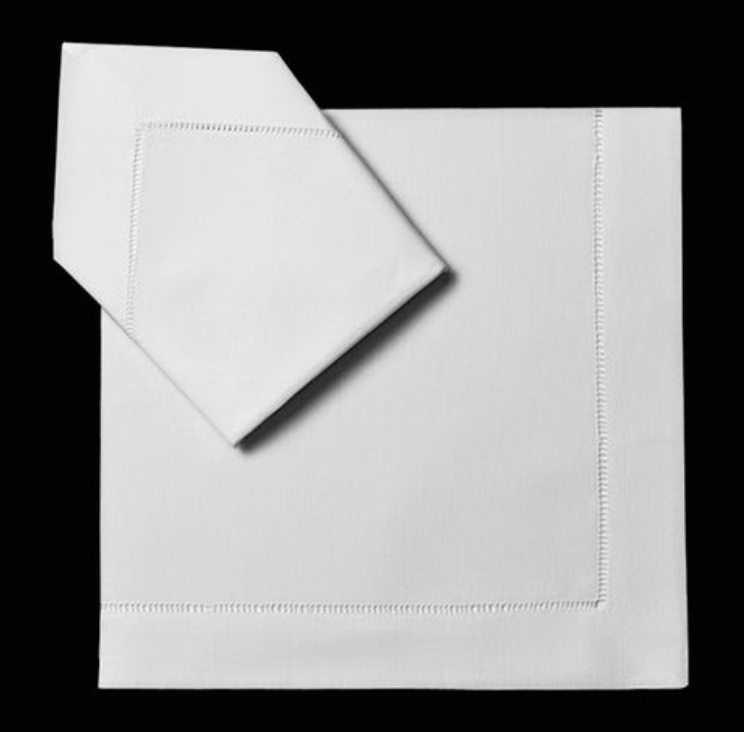 Classic White Linen Hemstitch Dinner Napkins